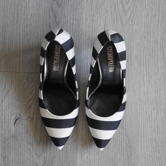 COSMOPOLITAN black and white striped point toe heels - Picture 2 of 6